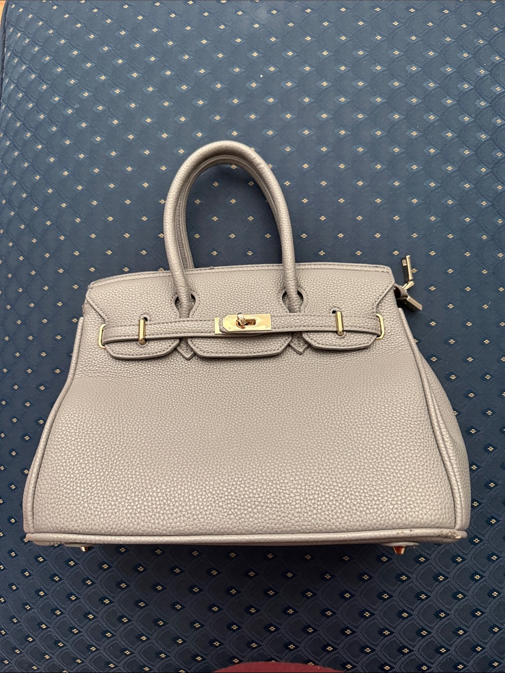 Classic Pebbled Leather Top-Handle Satchel in Light Gray